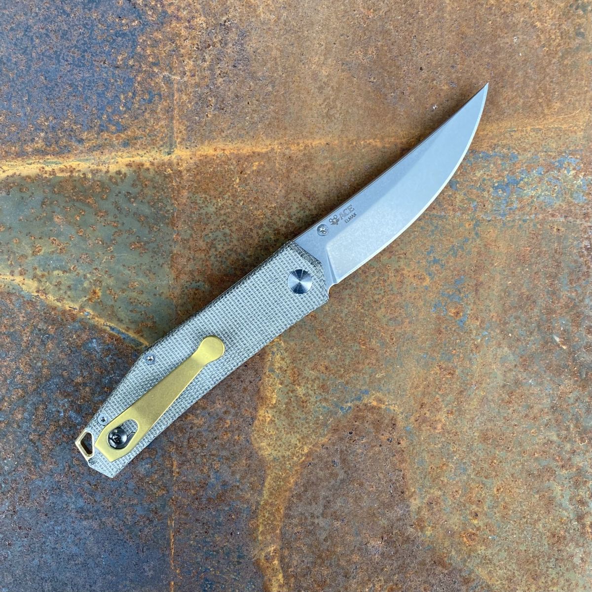 GiantMouse ACE Clyde Green Canvas Micarta Elmax Stonewashed Blade